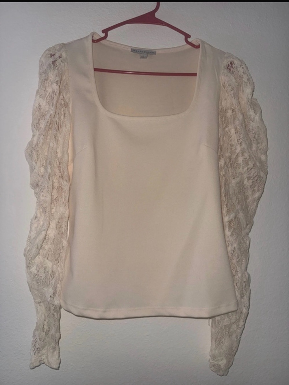 Haute Monde Cream Lace-Sleeve Square Neck Blouse